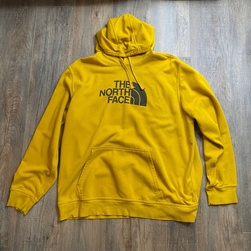 The North Face Mens Half Dome Pullover Hoodie Yellow XXL Logo Fleece Sweatshirt